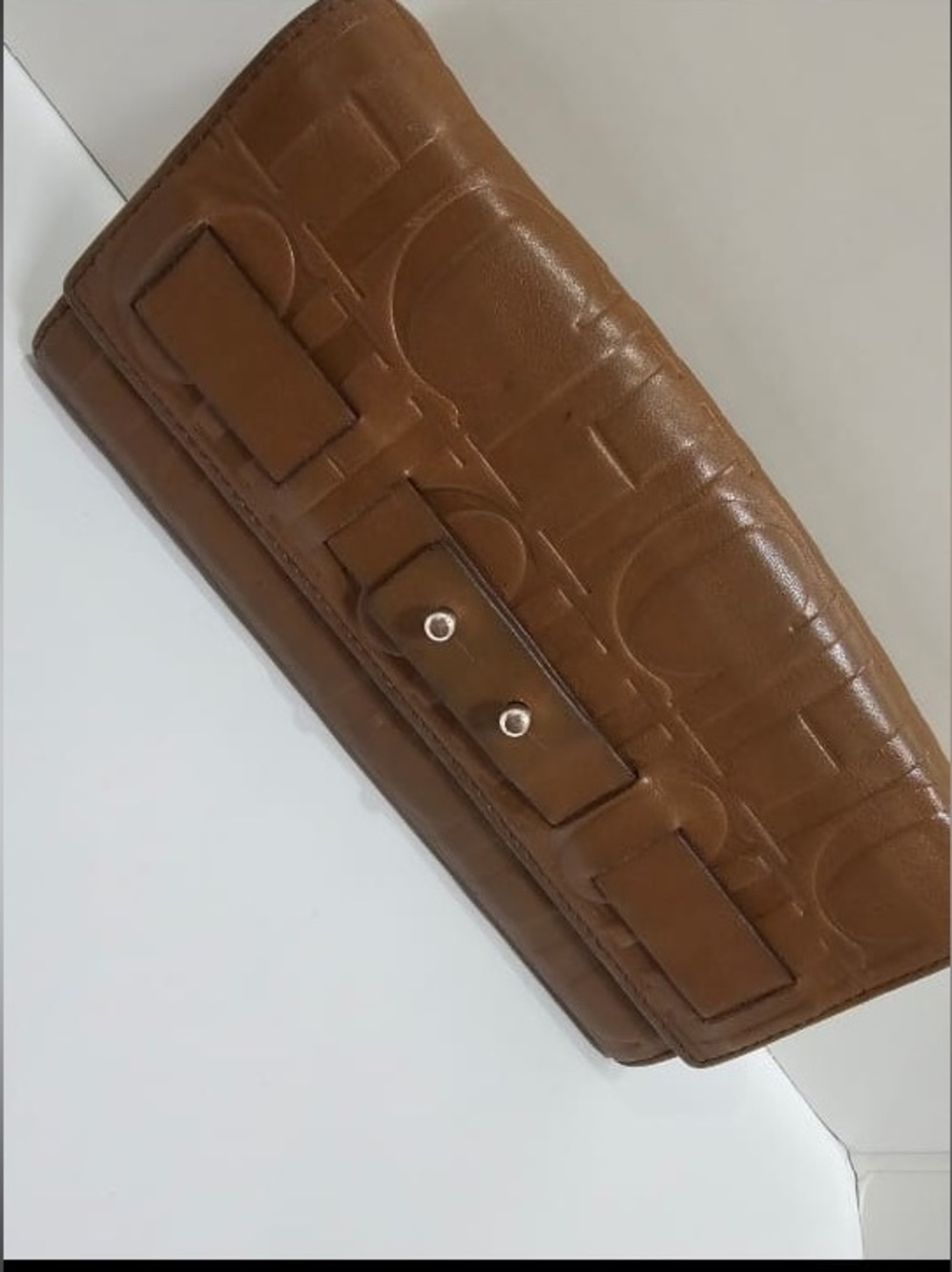 Carolina Herrera (CH) Monogram Embossed Leather Continental Wallet Cognac Brown